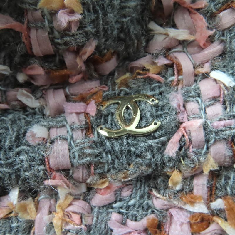 CHANEL Alpaca Blend Ribbon Tweed Bucket Hat With Coco Mark Hardware Gray Pink M