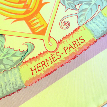 Hermes Rectangle Aloha Silk Jeanne Vif/green/orange Shawl Scarf With Box Made