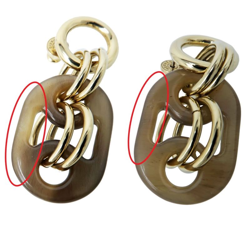 Hermes Yulidice PM Earrings Buffalo Horn Pair Brown Gold Hardware