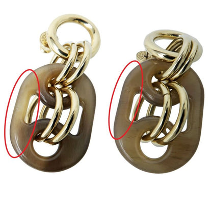 Hermes Yulidice PM Earrings Buffalo Horn Pair Brown Gold Hardware