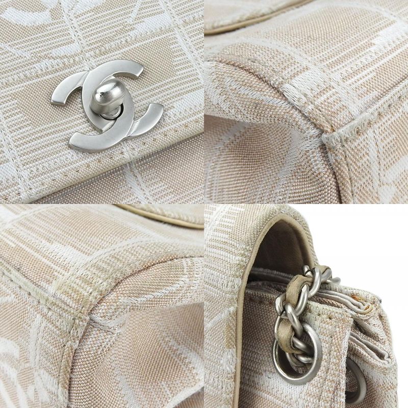Chanel Shoulder Bag New Travel Line Nylon Pink Beige Pink Beige Silver Hardware