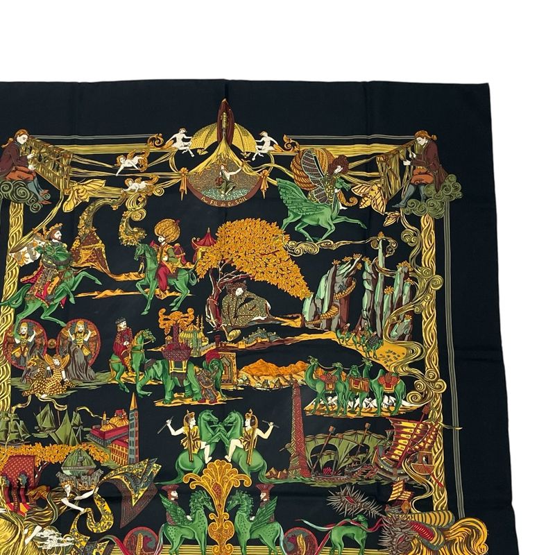 Hermes Carre 90 Au FIL De La SOIE Silk Scarf Black/multicolor