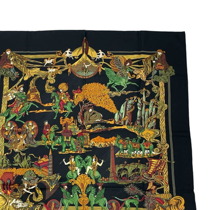 Hermes Carre 90 Au FIL De La SOIE Silk Scarf Black/multicolor