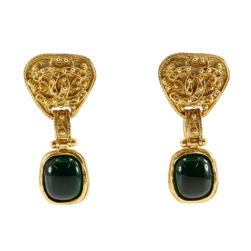 Chanel Gripoa Green Stone Vintage Gold Plated Gold 94A Ladies 32.2g Earring