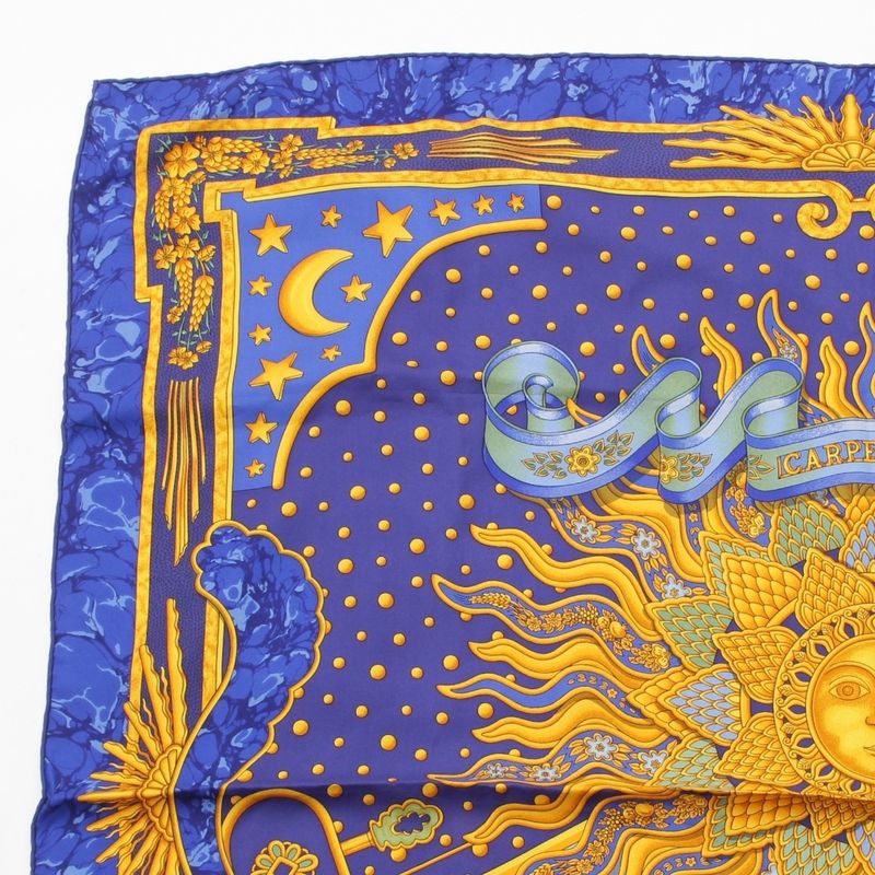 Hermes Carré 90 Carpe DIEM Enjoy The Day Silk Scarf Blue