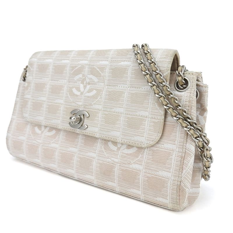 Chanel Shoulder Bag New Travel Line Nylon Pink Beige Pink Beige Silver Hardware