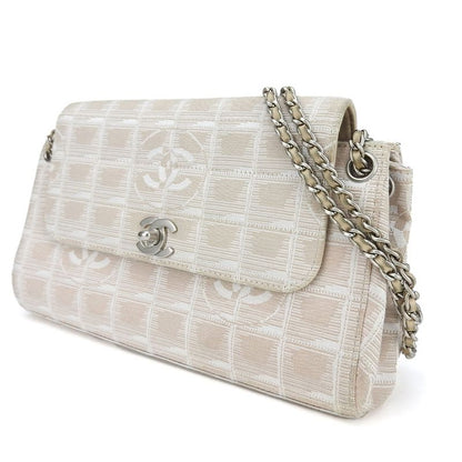 Chanel Shoulder Bag New Travel Line Nylon Pink Beige Pink Beige Silver Hardware