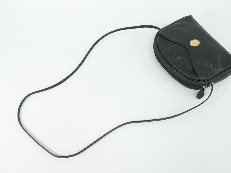 Authentic Christian DIOR Leather Shoulder Bag Pochette Black Bag Pre-owned