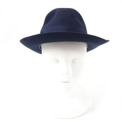 Hermes Rabbit Felt Lined 100% Silk Leather Use Felt Hat Navy 56 Made In Italy