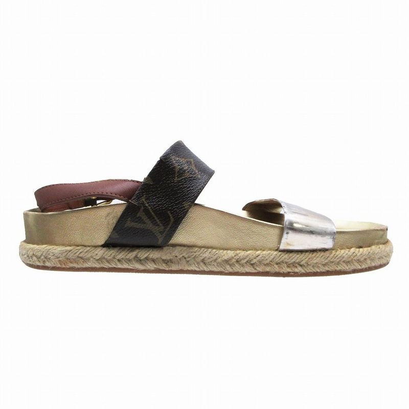 Louis Vuitton Monogram Flat Sandals Espadrille Back Strap 37 23.5cm (9.25in)