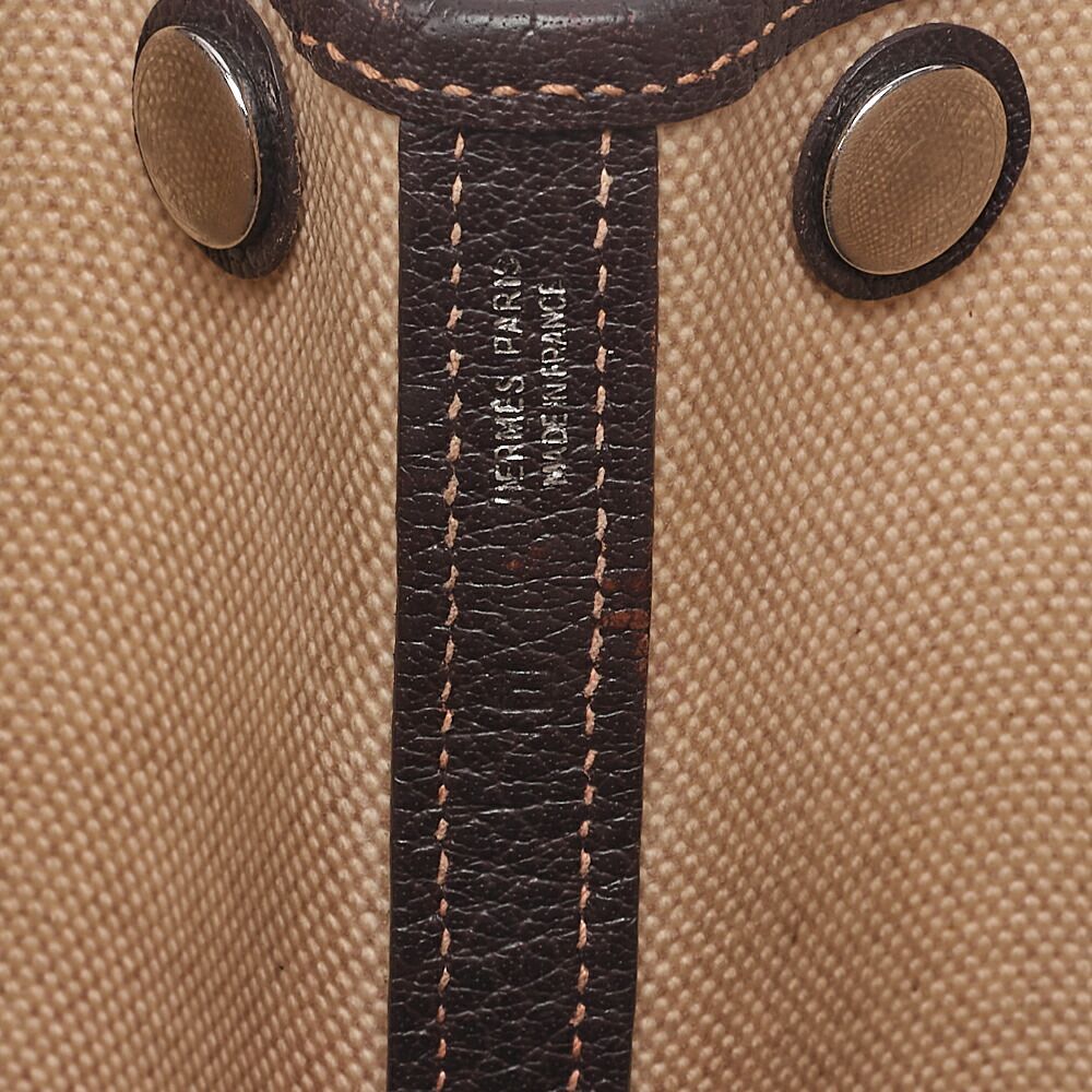 Hermes Garden Party TPM Handbag Toile Ash Ivory X Brown Silver Hardware Ladies