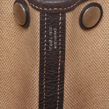 Hermes Garden Party TPM Handbag Toile Ash Ivory X Brown Silver Hardware Ladies