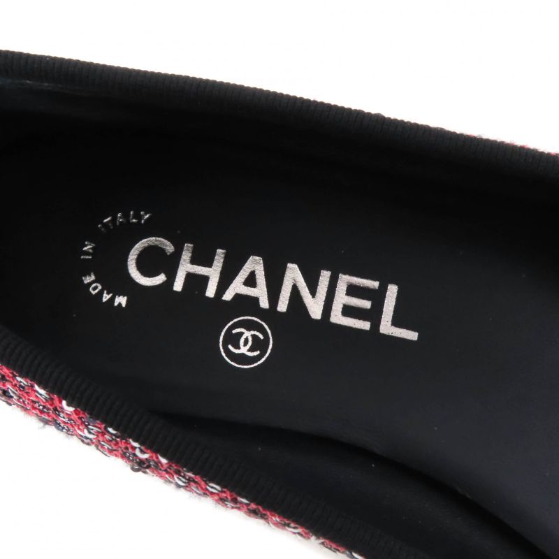 CHANEL G02819 Coco Mark Sequins Flat Shoes With Ribbon Pinkish 36.5 Storage