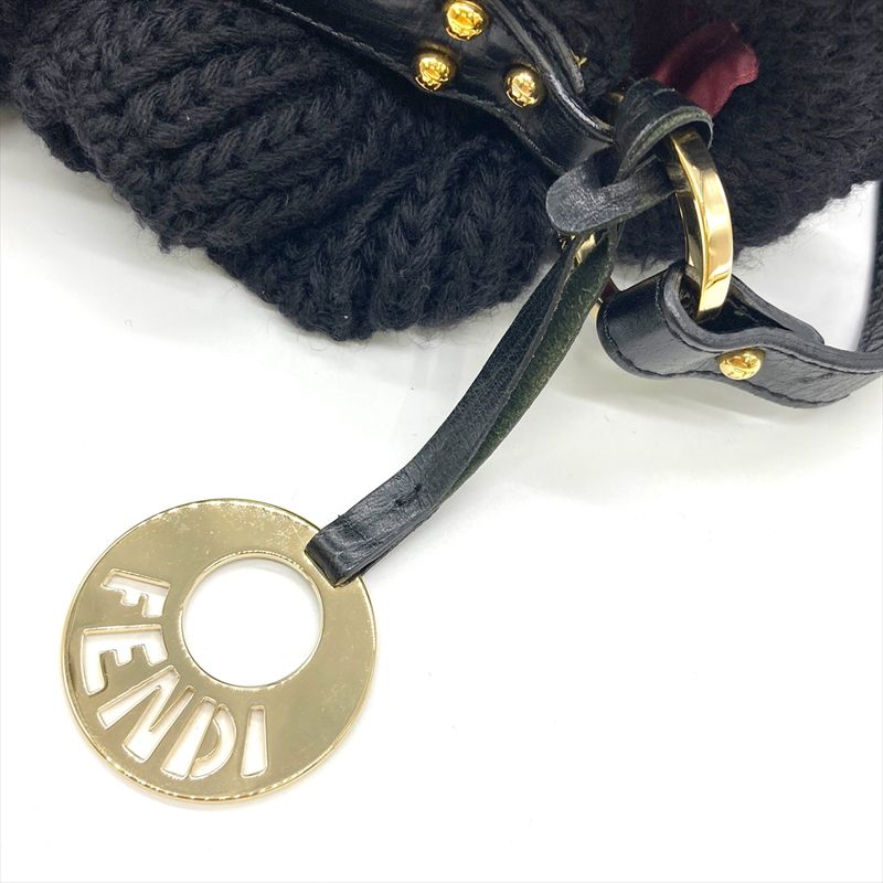 Fendi Handbag Wool Leather 8br445 Black With Charm Women