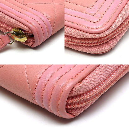 Chanel Round Zip Long Wallet Boy Chanel Coco Mark Pink Authenticity With Box