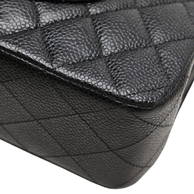 Chanel Coco Mark Matelasse 25 Double Flap Chain Shoulder Bag Black Caviar Skin