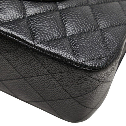 Chanel Coco Mark Matelasse 25 Double Flap Chain Shoulder Bag Black Caviar Skin