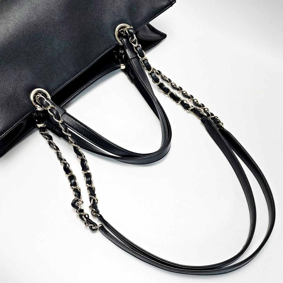 Chanel Coco Mark Black Chain Tote Bag Calfskin Women's Gold Hardware