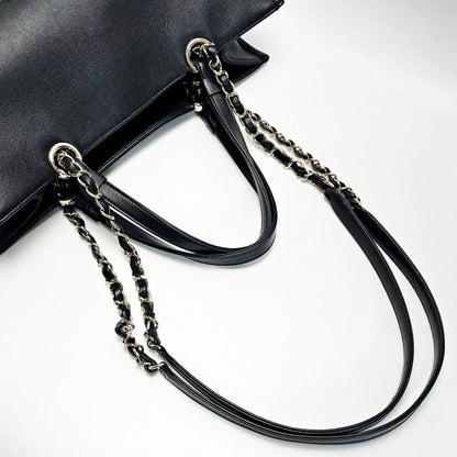 Chanel Coco Mark Black Chain Tote Bag Calfskin Women's Gold Hardware