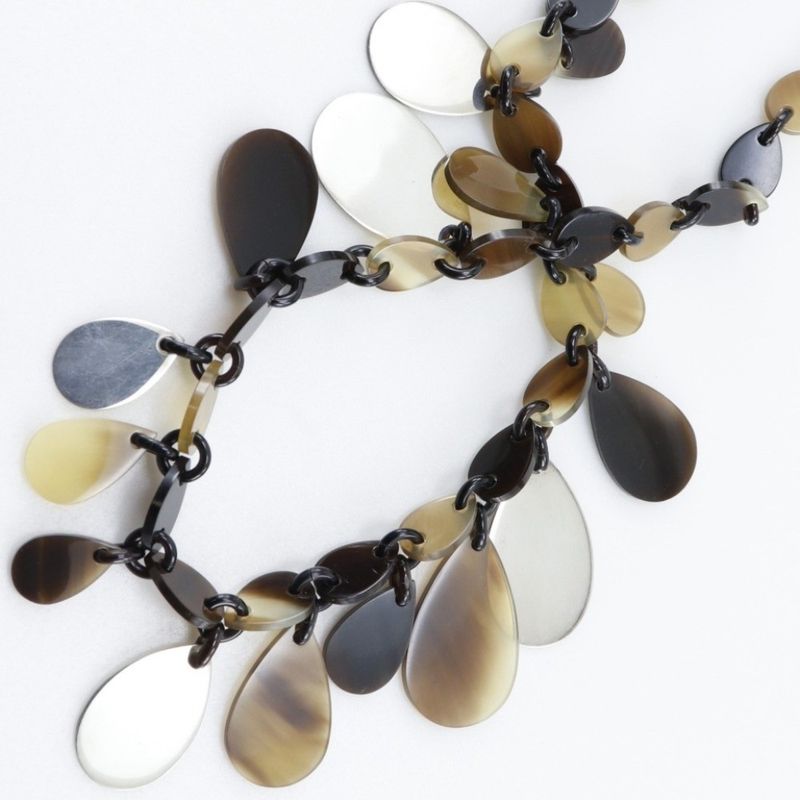 Hermes Teardrop Buffalo Horn And 925 Silver Brown/silver Ladies 50g Necklace