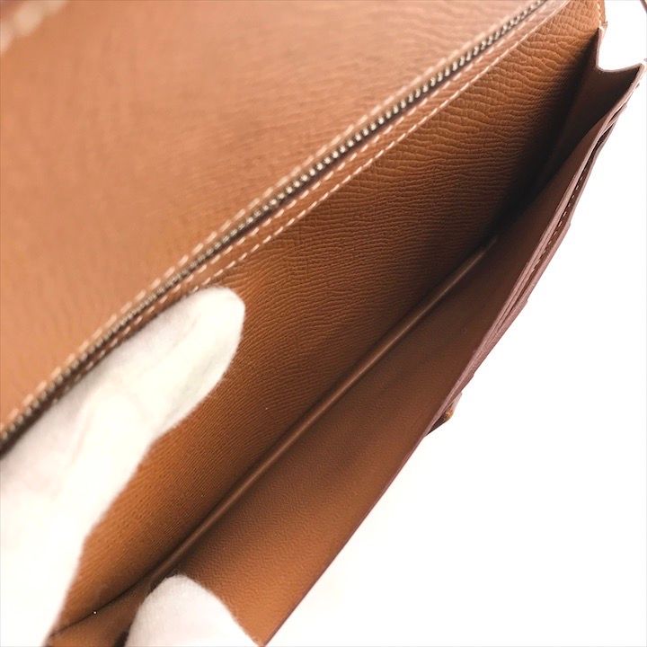 Hermes Bearn Souffle Epsom Gold Wallet Brown Leather