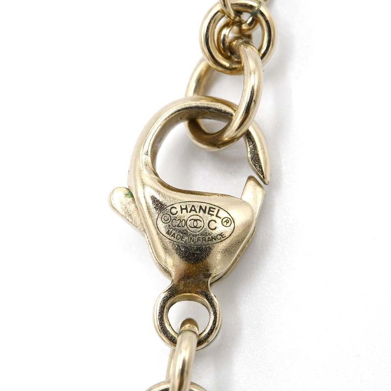 Chanel Necklace Coco Mark Rhinestone Three Color Beads Gold Color 9.3g H21032