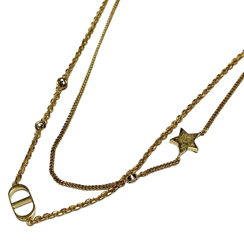 Dior/christian Dior Necklace Petite CD Double Necklace Gold And Clear Star /
