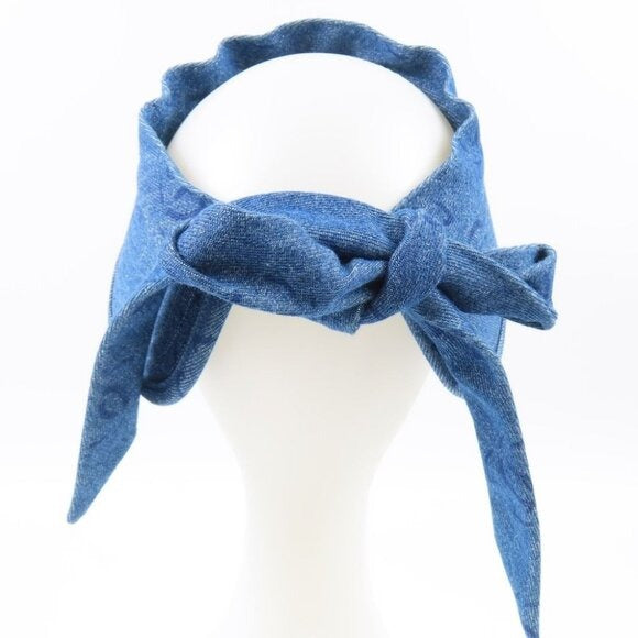 Chanel CC Denim Hat Sun Visor Ribbon Tie Wide Brim Bucket Cap Vintage