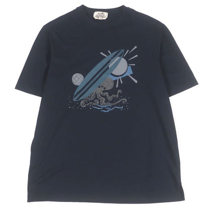 Hermes 23SS Poulp Watch 100% Cotton Crew Neck Cut And Sleeve T-shirt Navy XS