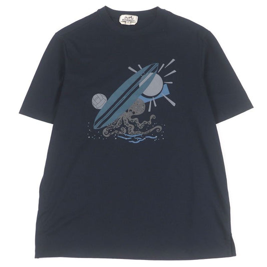 Hermes 23SS Poulp Watch 100% Cotton Crew Neck Cut And Sleeve T-shirt Navy XS