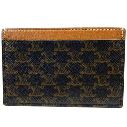 Celine Card Case Passcase Compact Triomphe Logo Leather Brown