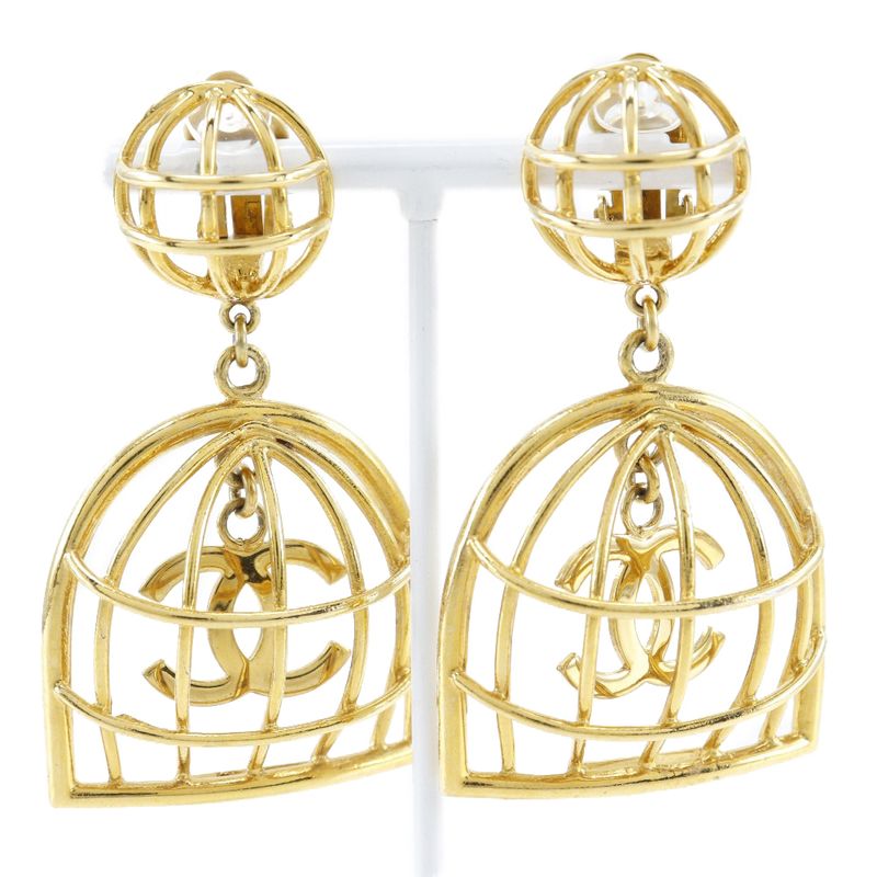 Chanel Birdcage Gold Plated 93P 31.9g Earring