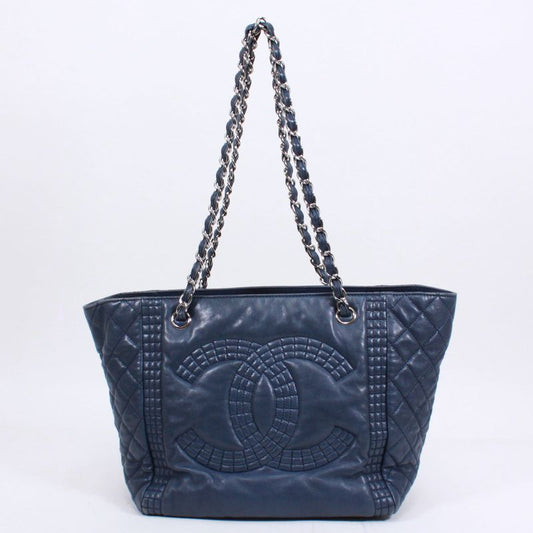 Chanel Chain Lambskin Blue Shoulder Bag Silver