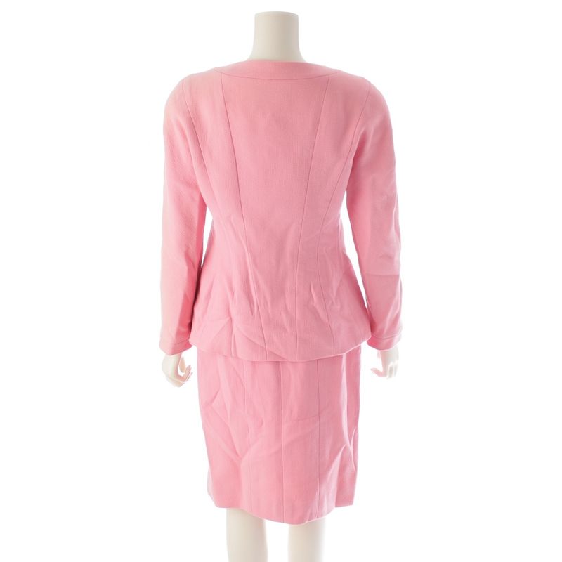 Chanel Vintage Wool Vintage Collarless Jacket Skirt Setup Suit Pink