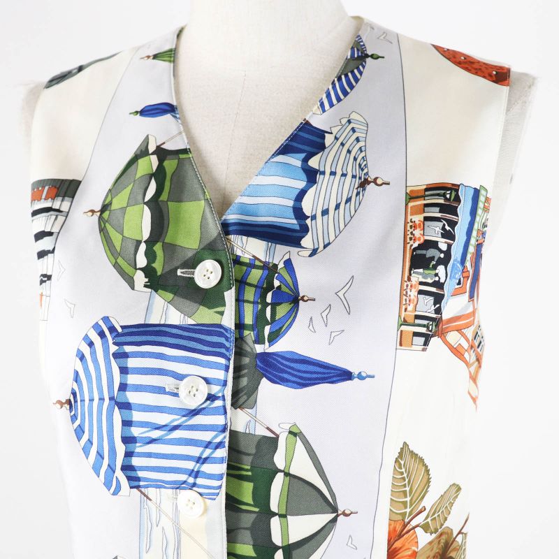 Hermes Vintage Margiela Period Silk Acetate All-over Print Vest Multi 40 Made