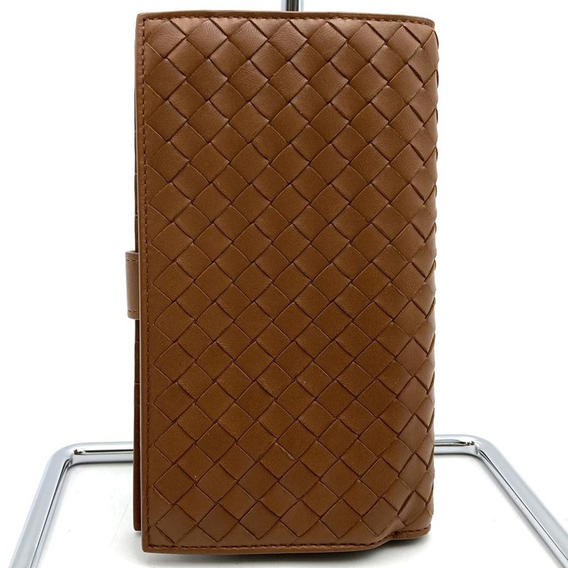 Bottega Veneta Intrecciato Foldable Wallet Brown Leather Men Women Fashion