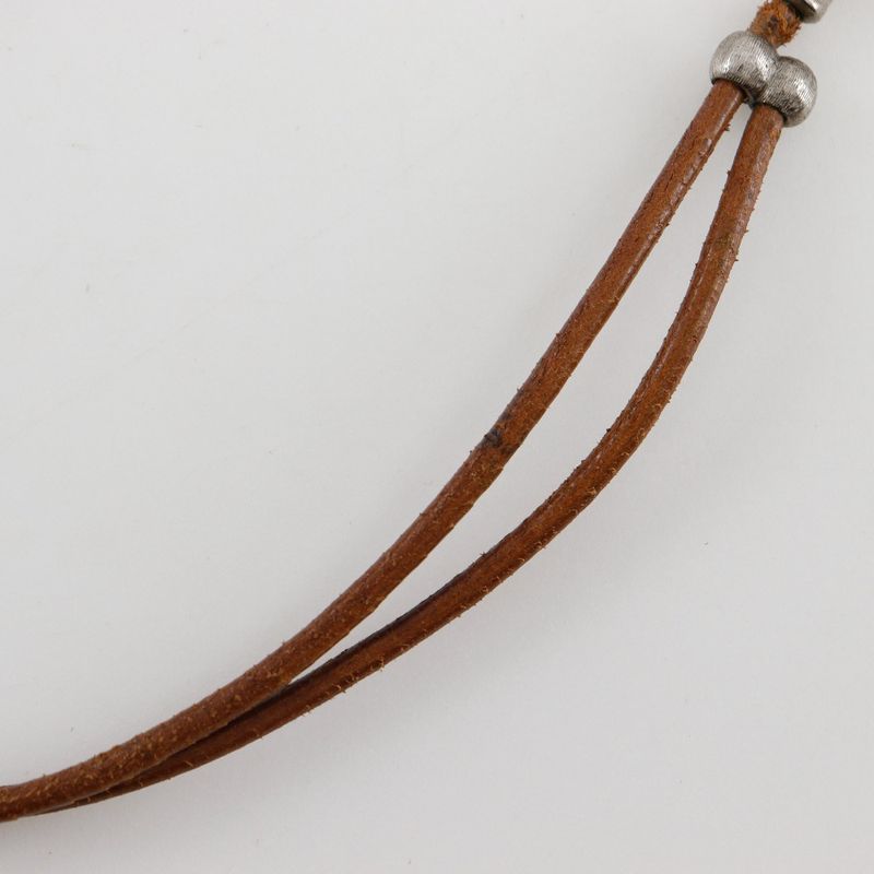Hermes Bamboo Halter Leather X Metal Silver/brown Ladies 32g Necklace