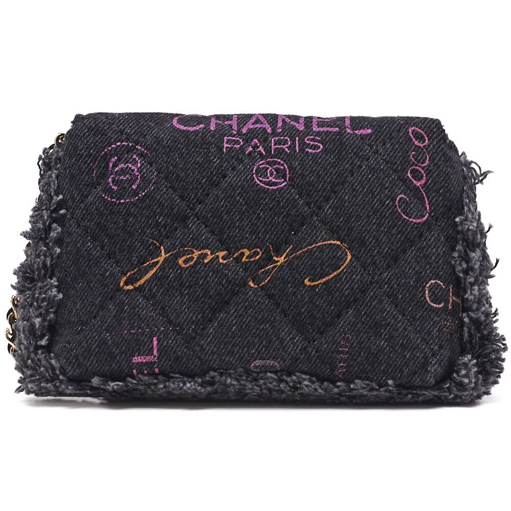 Chanel Shoulder Bag Mini Matelasse Denim Black Single Flap (gold Hardware)