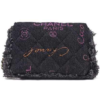 Chanel Shoulder Bag Mini Matelasse Denim Black Single Flap (gold Hardware)