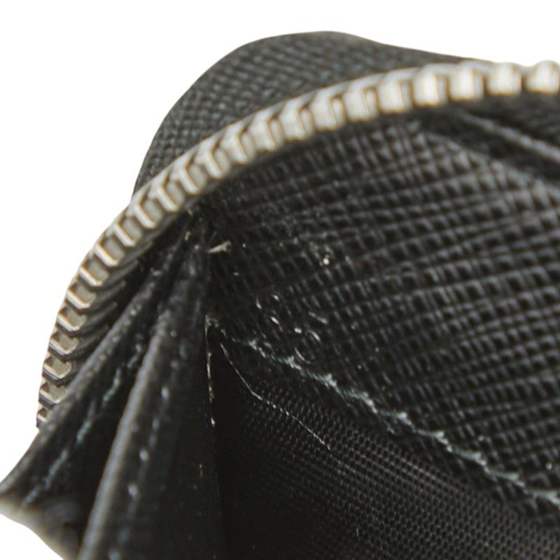 Prada Triangle Logo Plate Coin Case Card Case Shoulder Wallet Black Saffiano