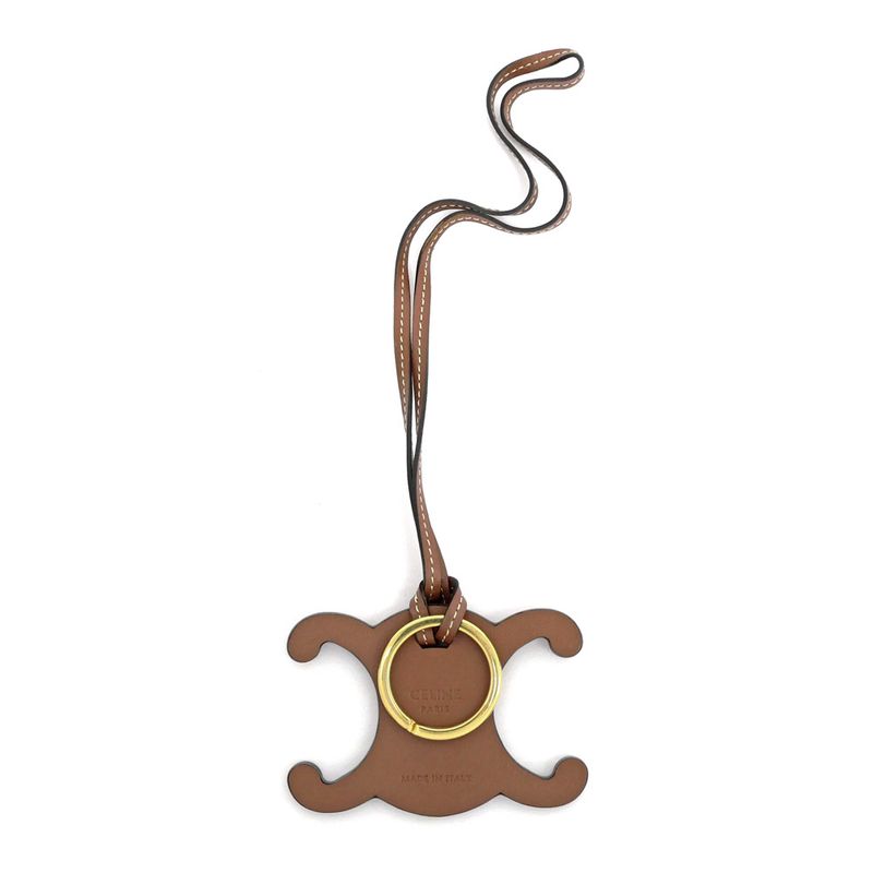 Celine Triomphe Key Ring Bag Charm Tan Brown Gold Hardware Key Holder