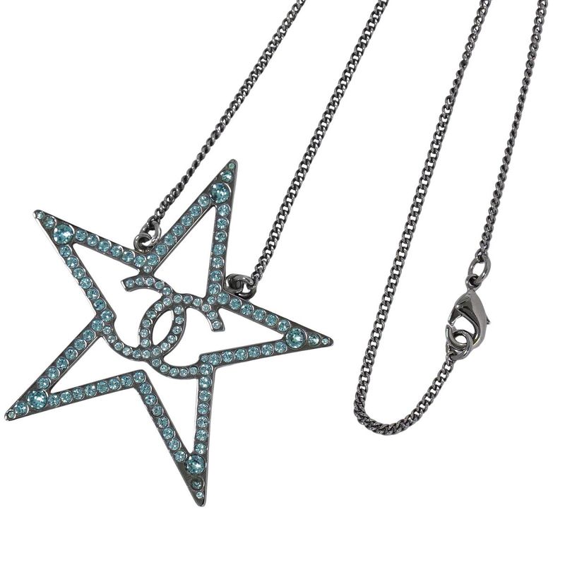 Object Chanel Coco Mark Star Rhinestone Necklace Pendant Metal Silver Hardware