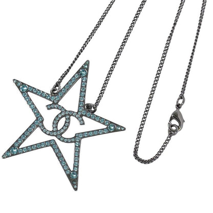 Object Chanel Coco Mark Star Rhinestone Necklace Pendant Metal Silver Hardware