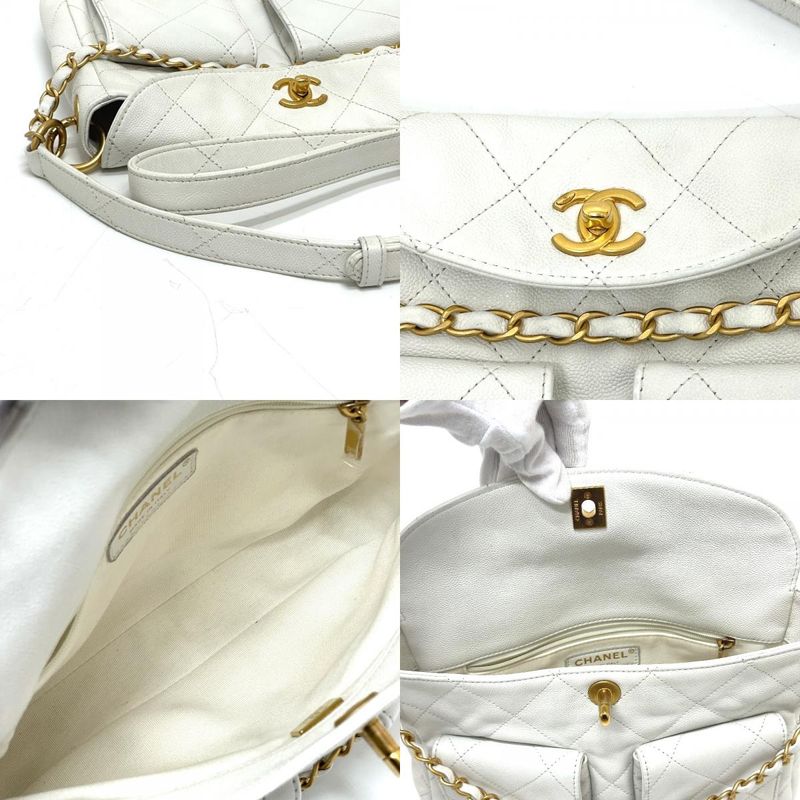 Chanel Shoulder Bag W Pocket As5384b Caviar Skin White