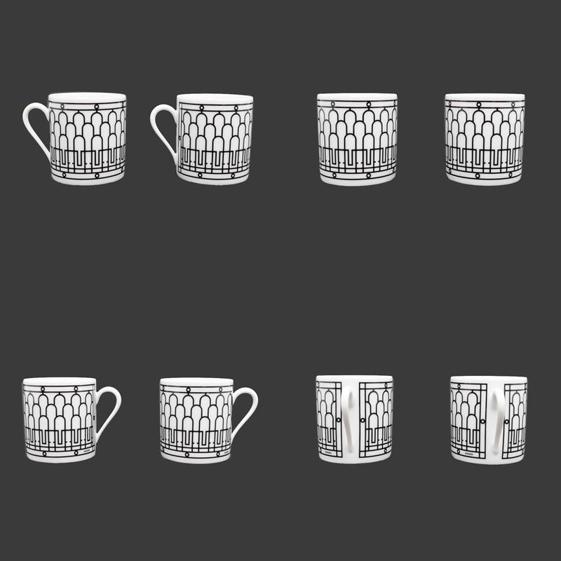 Hermes Coffee Cup & Saucer - H Deco Set Of 2 White Black White Black