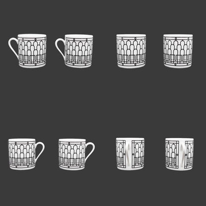 Hermes Coffee Cup & Saucer - H Deco Set Of 2 White Black White Black