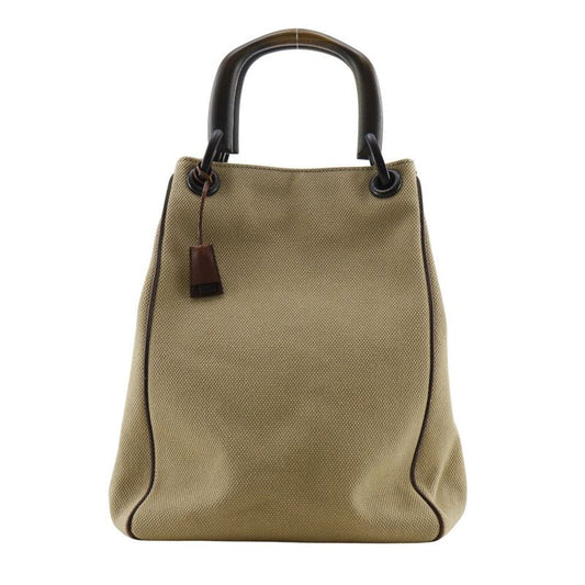 Gucci Wood Handle 106493 Canvas Beige Ladies Handbag