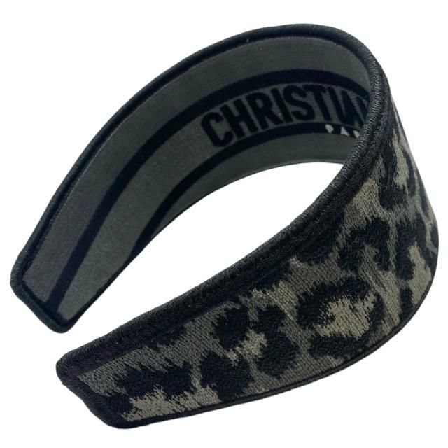 Christian DIOR Oblique Catsuit Headband Hair Accessory Leopard Gray Black Canvas
