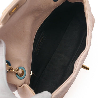 Chanel Shoulder Bag Calfskin V-stitched Beige Turnlock Single Flap With Gold