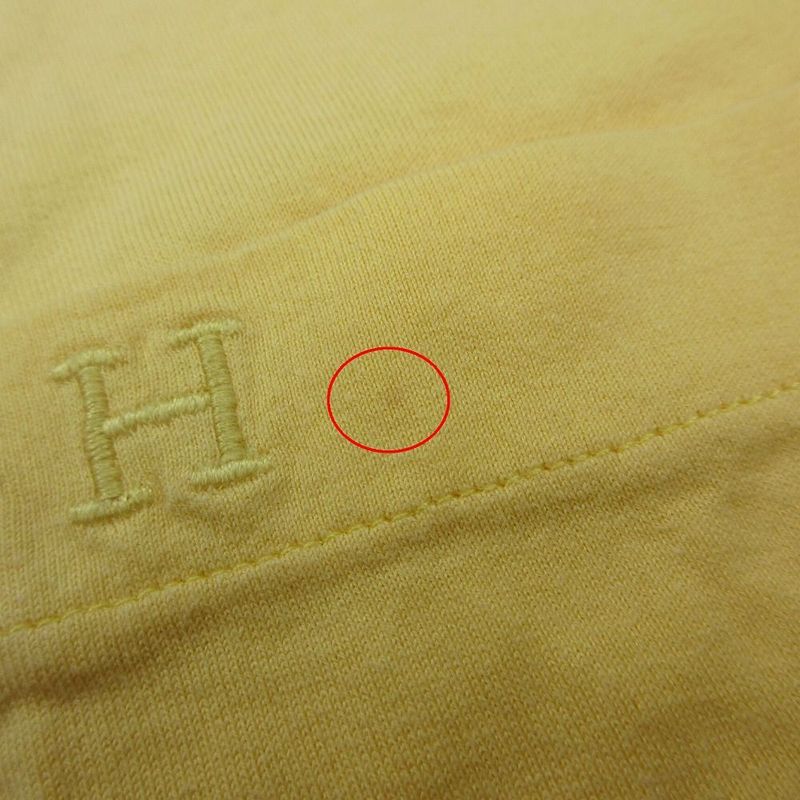 Hermes H Logo Embroidery Pocket T-Shirt Top Short Sleeves Yellow Size L Men's
